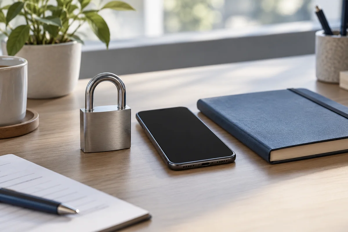 A padlock and phone representing account security