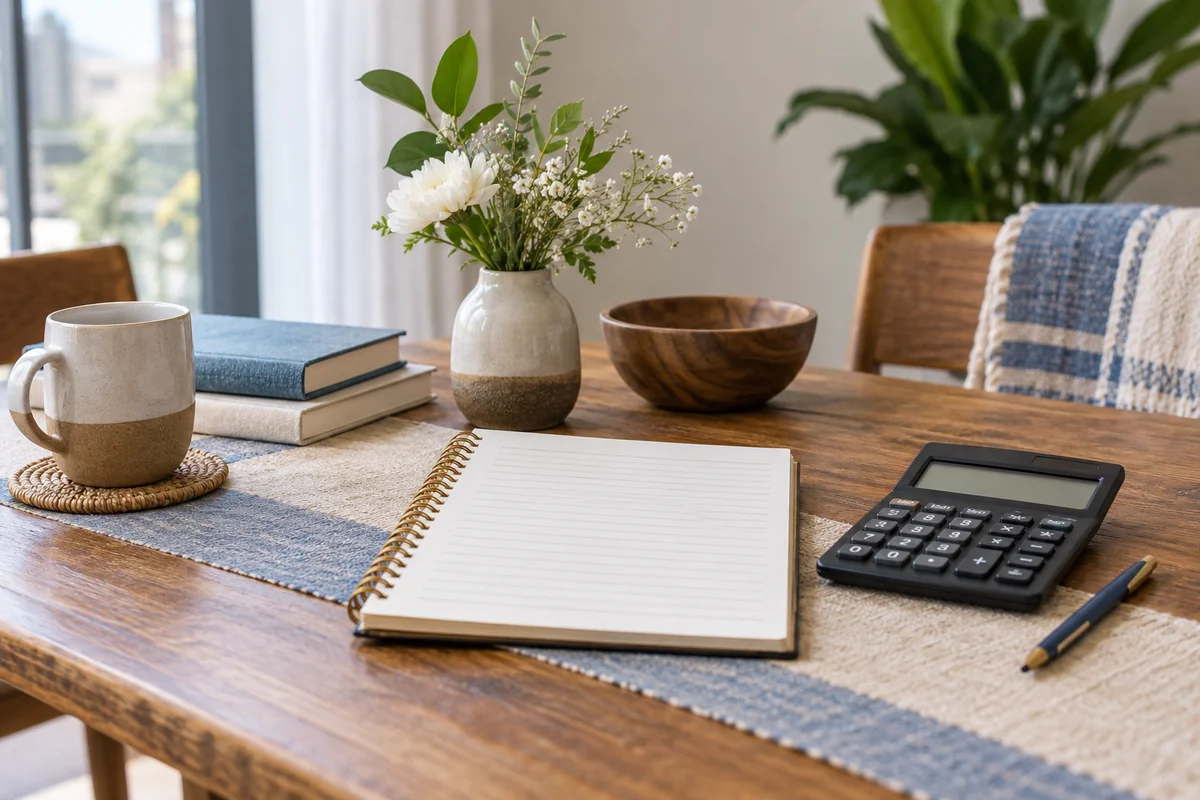 A notebook and calculator for planning a family event