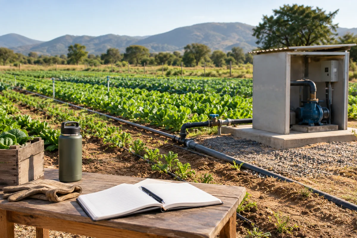 Vegetable irrigation pipes and a planning notebook