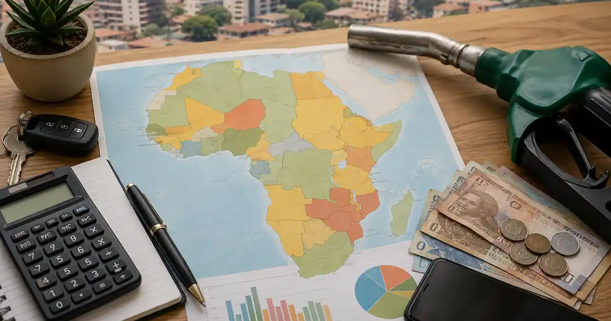 A fuel nozzle, map and calculator used as budgeting symbols