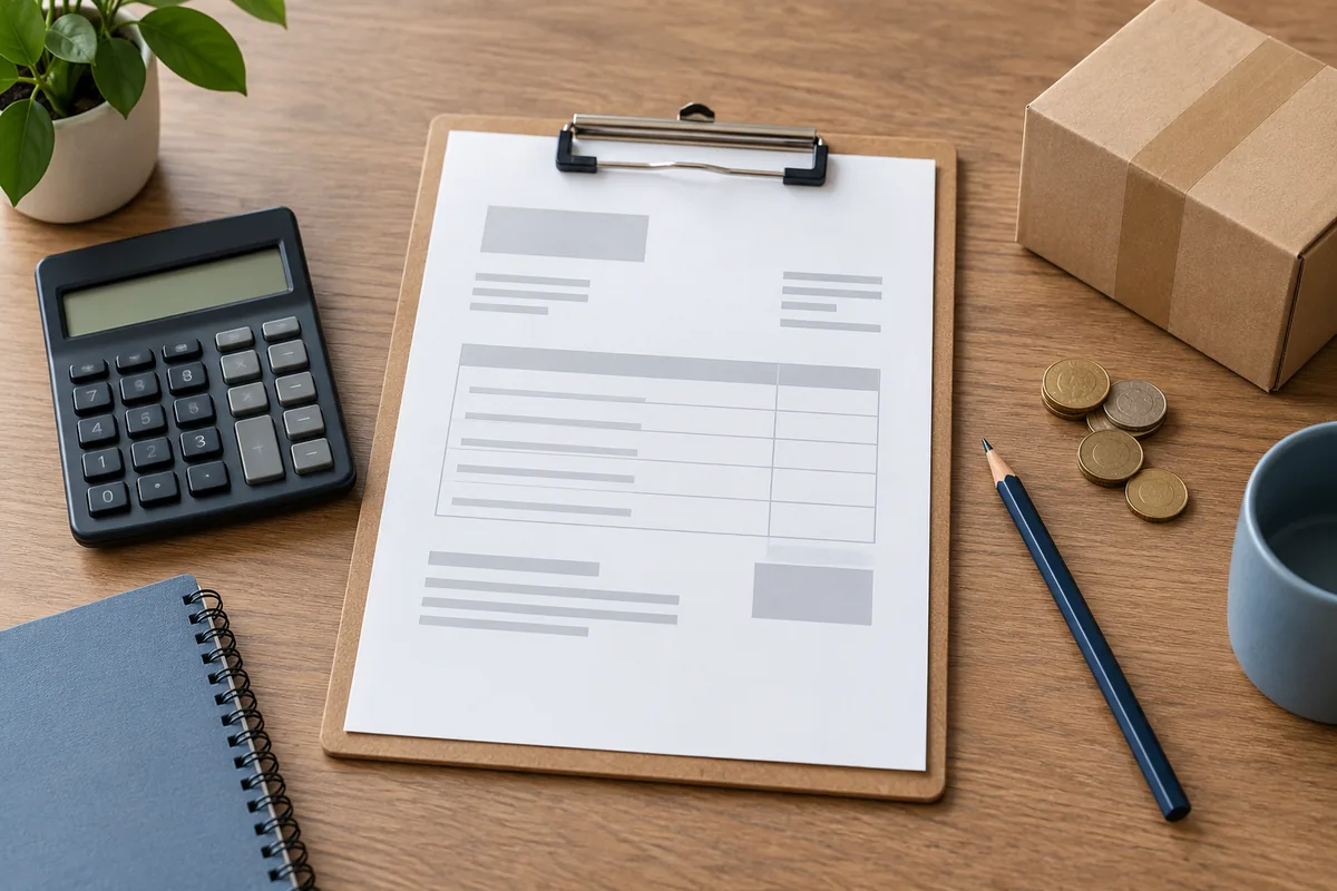 An abstract invoice, parcel and calculator for invoice record review
