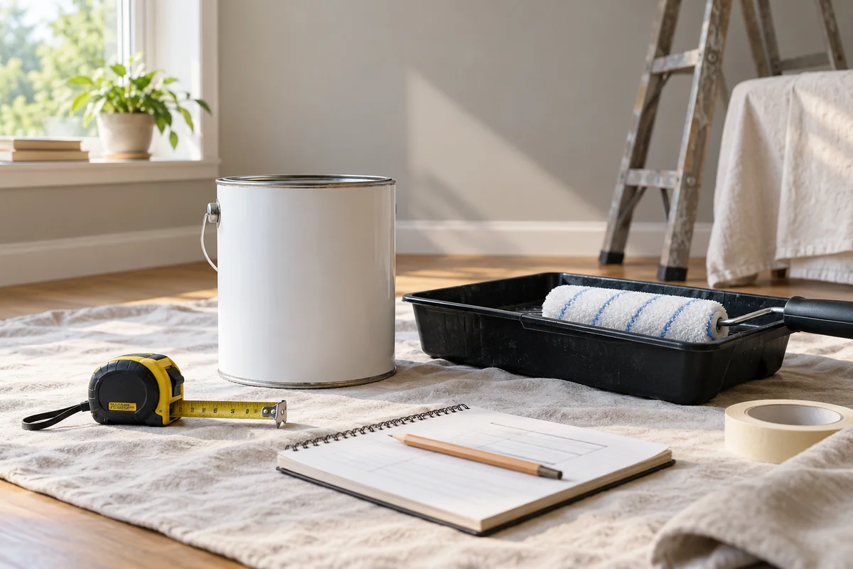 Painting tools and a planning notebook