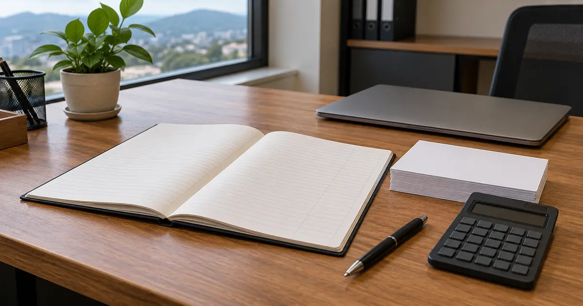 Blank attendance ledger and payroll papers on a Rwandan employer desk