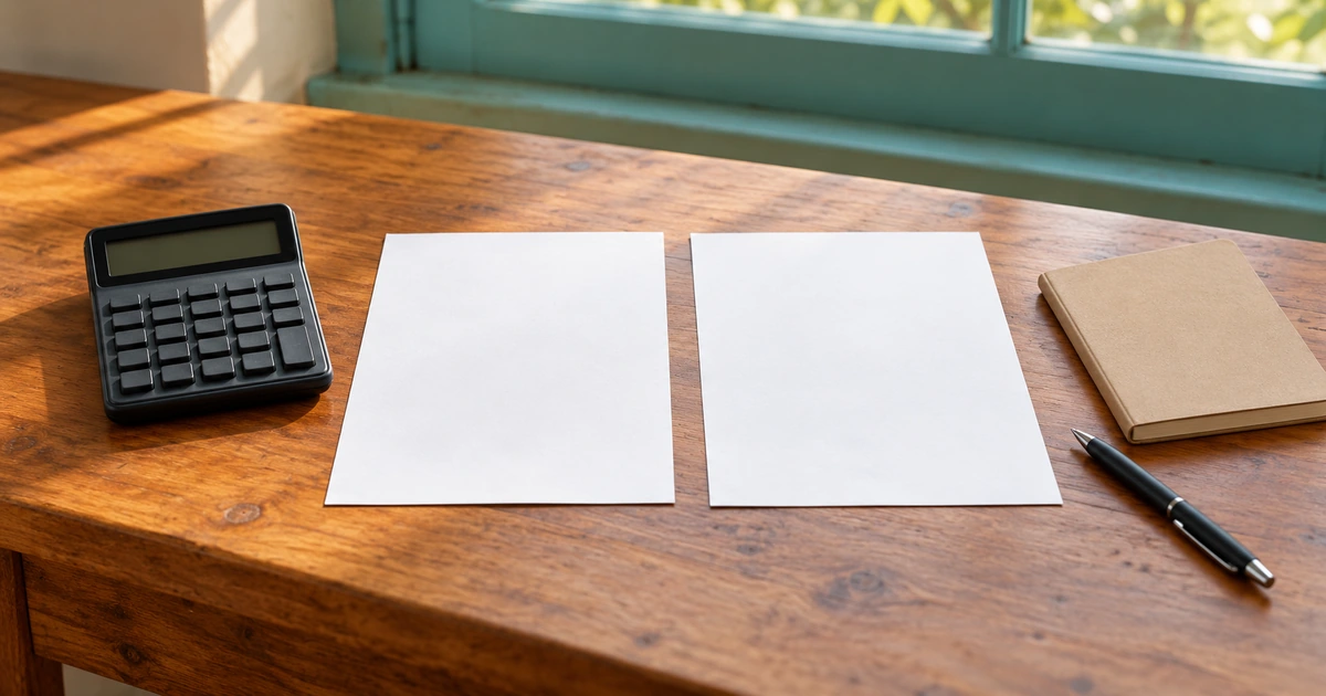 Two blank salary slips, calculator and notebook on a Tanzania office desk