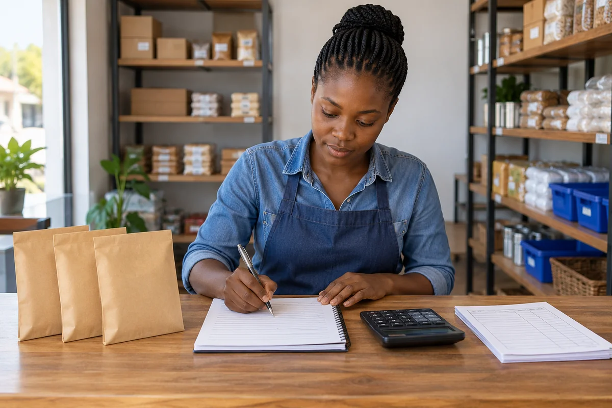 A business ledger, envelopes and calculator for budget planning