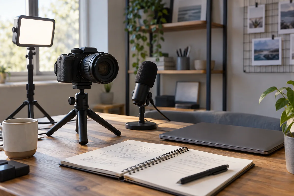 Video equipment and a storyboard notebook for content planning