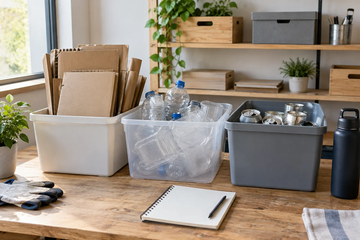 Sorted packaging and a waste record notebook