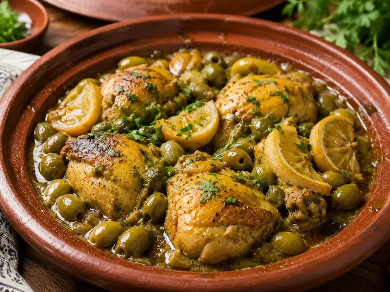 Chicken Tagine with Preserved Lemons & Olives recipe from Morocco
