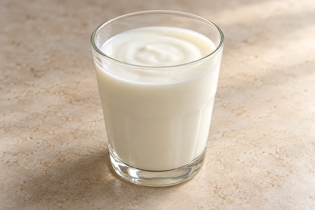AI-generated illustration of Ikivuguto, a plain cultured dairy-milk drink in a glass.