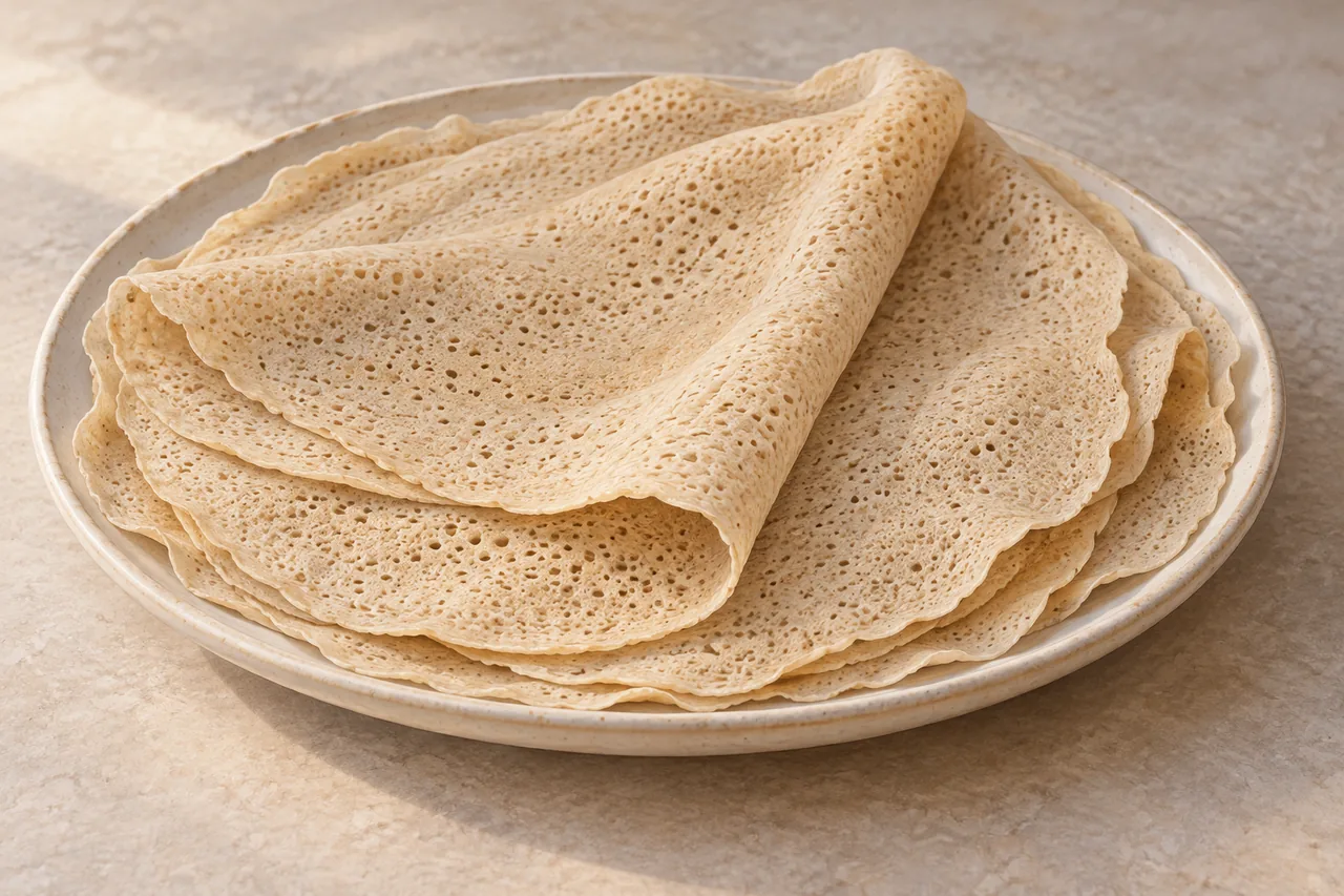 AI-generated serving illustration of thin, folded Kisra flatbreads.