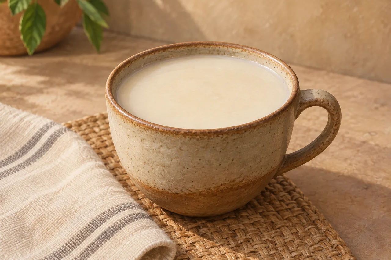 AI-generated serving illustration of plain Maheu in a cup.