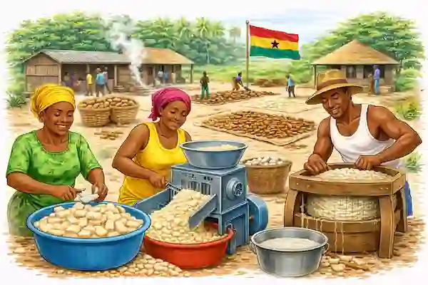 Illustration du calculateur de transformation du manioc — Ghana