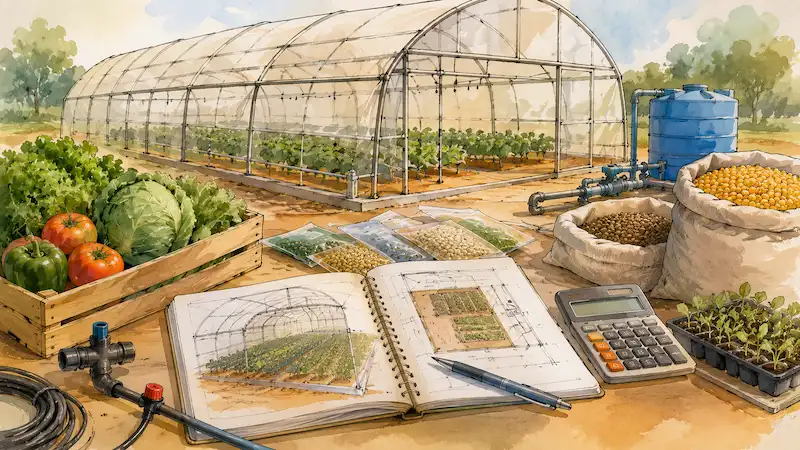 Illustration du calculateur de coût et de rentabilité d’une serre — Angola