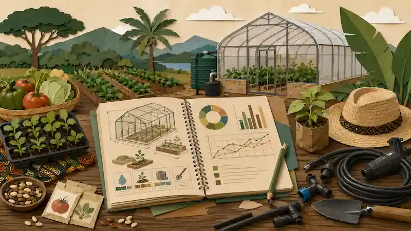 Illustration du calculateur de coût et de rentabilité d’une serre — Cameroun