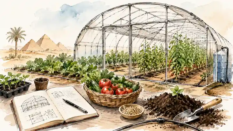 Illustration du calculateur de coût et de rentabilité d’une serre — Égypte