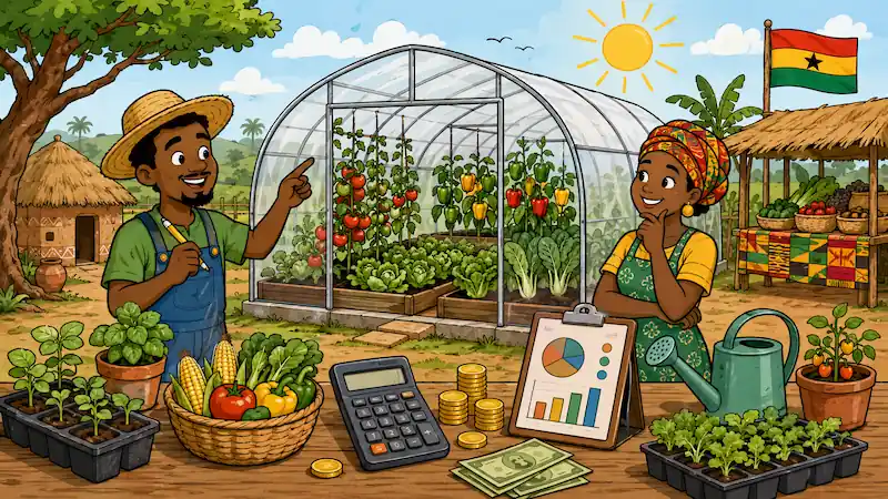 Illustration du calculateur de coût et de rentabilité d’une serre — Ghana