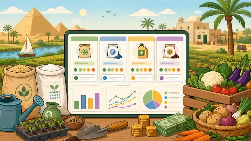 Illustration du comparateur de prix des intrants agricoles — Égypte