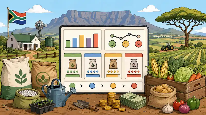 Illustration du comparateur de prix des intrants agricoles — Afrique du Sud